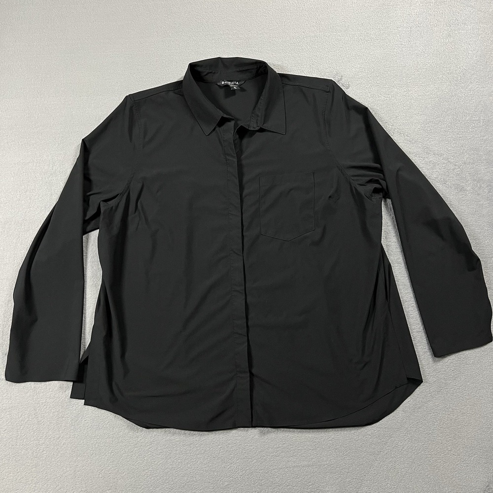 Athleta Everlasting Shirt Womens XL Black Poplin‎ Button Up Long Sleeve